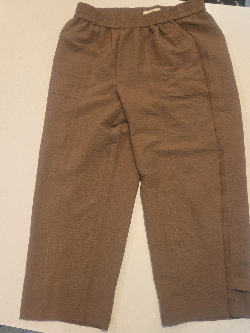Jules & Leopold Olive Brown Wide-Leg Crop Pants